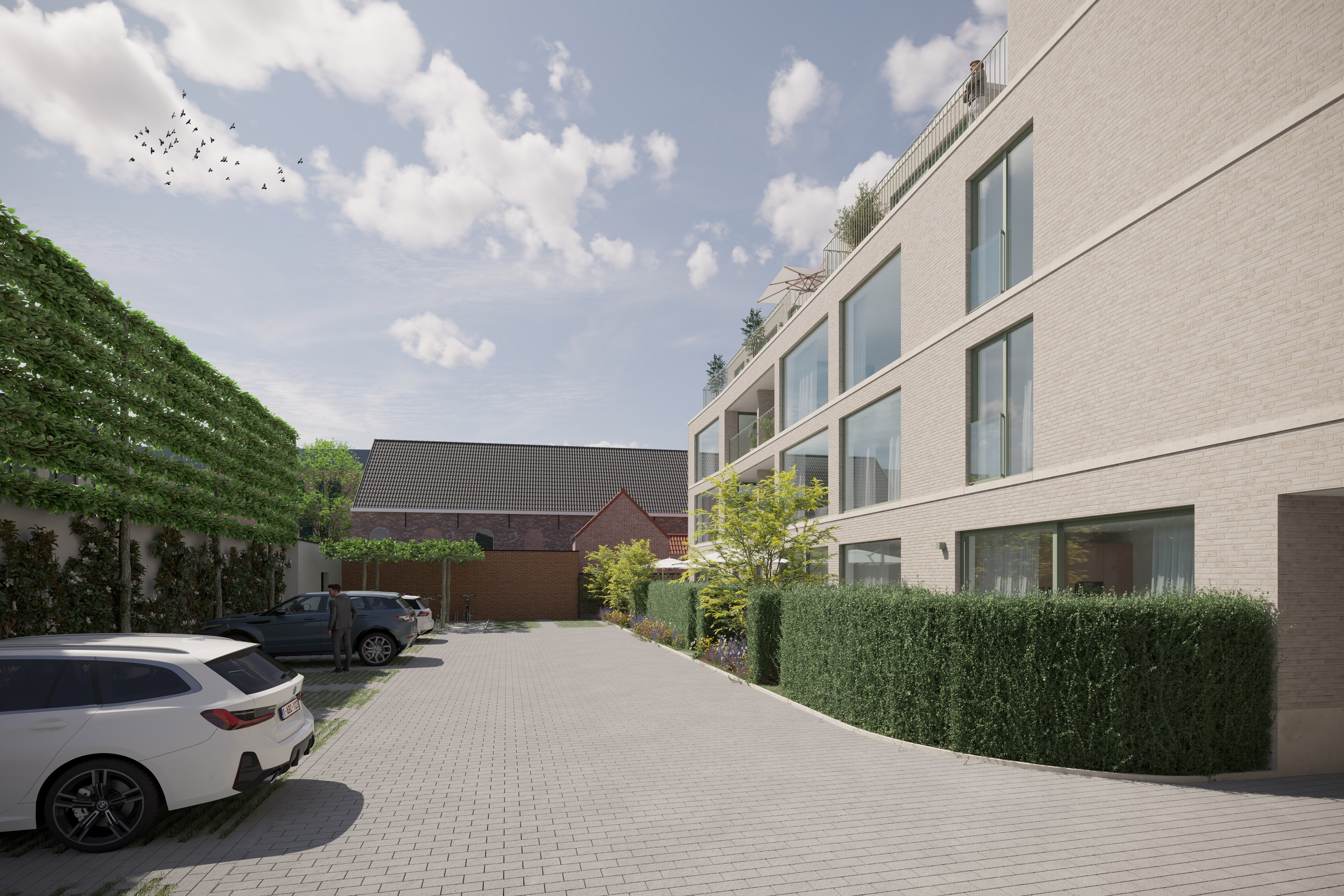 Rustig binnengebied en achtergevel van Residentie Tiekeneiken