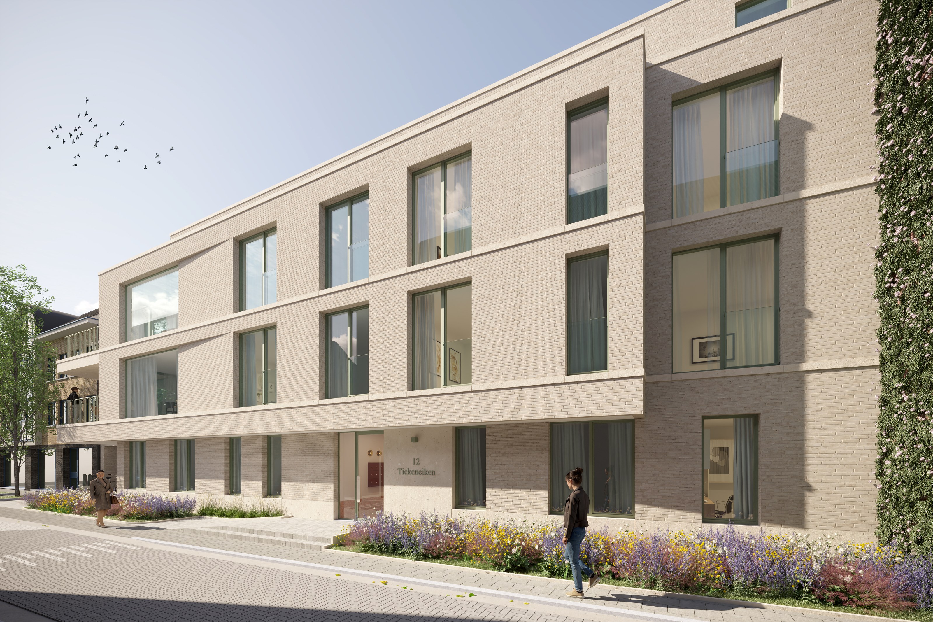 Lange straatgevel van Residentie Tiekeneiken